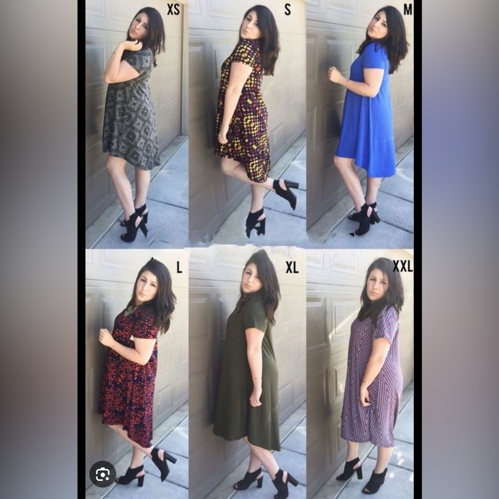 LuLaRoe Carly High-Low Dress Blue and Gold Floral Print Sz Large Super Stretch - Picture 3 of 9